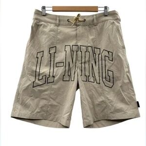 Li-Ning Chinatown Cordura Khaki Beige Reflective Loose Fit Work Shorts Sz M NEW